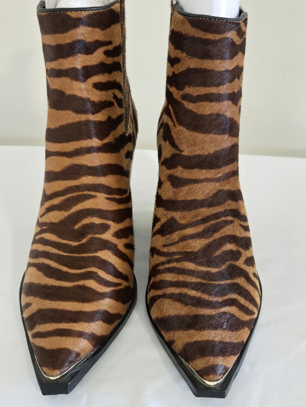 Kenneth Cole Brown and Black Tiger-Stripe Pointed Ankle Boots